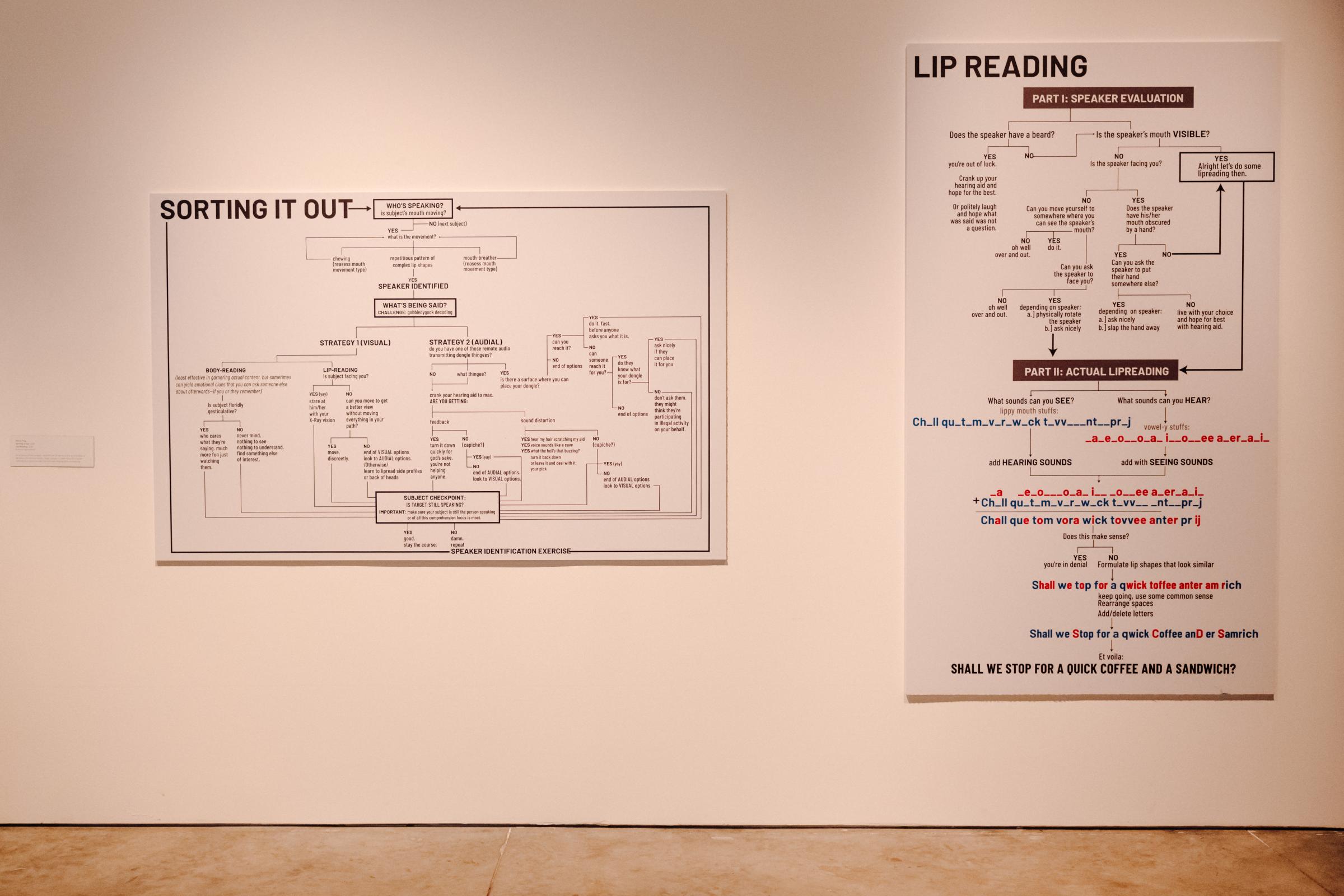 Two flow charts, on the left vertical, is Sorting It Out. On the right is Lip Reading. 