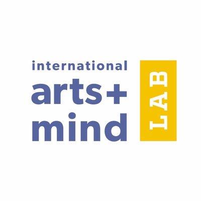 International arts + mind written in blue lowercase font, with LAB in uppercase turned 90 degress in a yellow box beside it.