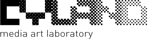 CYLAND in a pixel font, fading into further apart pixels, followed by media art laboratory in lowercase font.
