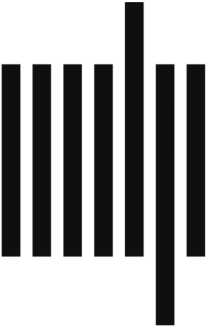 Seven vertical black bars of varying heights are arranged against a white background, with one bar significantly taller and another significantly shorter than the rest.