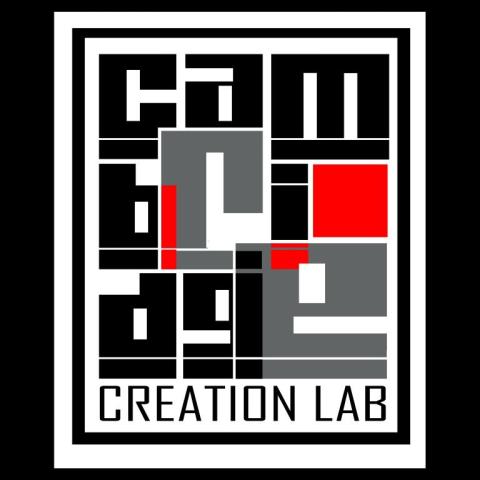 A stylized black, gray, and red geometric logo with the text "cambridge CREATION LAB" arranged like the letters in cambridge are tetris blocks.