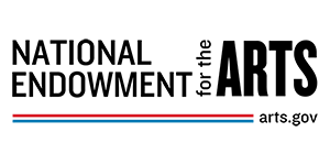 A logo featuring the text National Endowment for the Arts, with for the turned 90 degrees between National Endowment and Arts. The whole thing is underlined by a red line stacked on a blue line, ending in a small arts.gov.