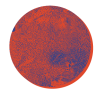 Red circle with a blue texture that resembles the surface of the moon.