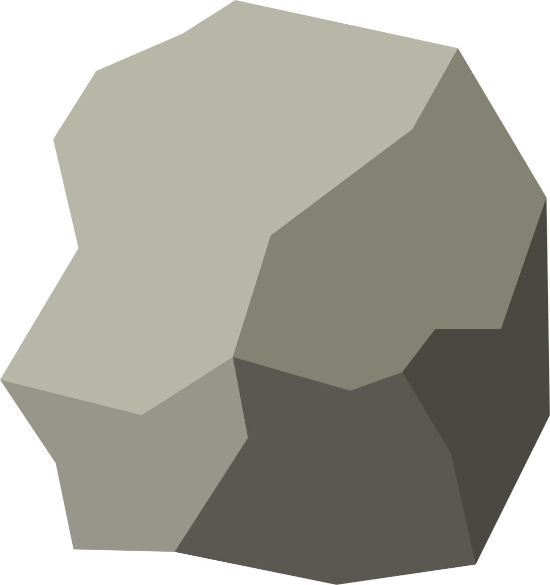 A squared rock with a jagged left side.