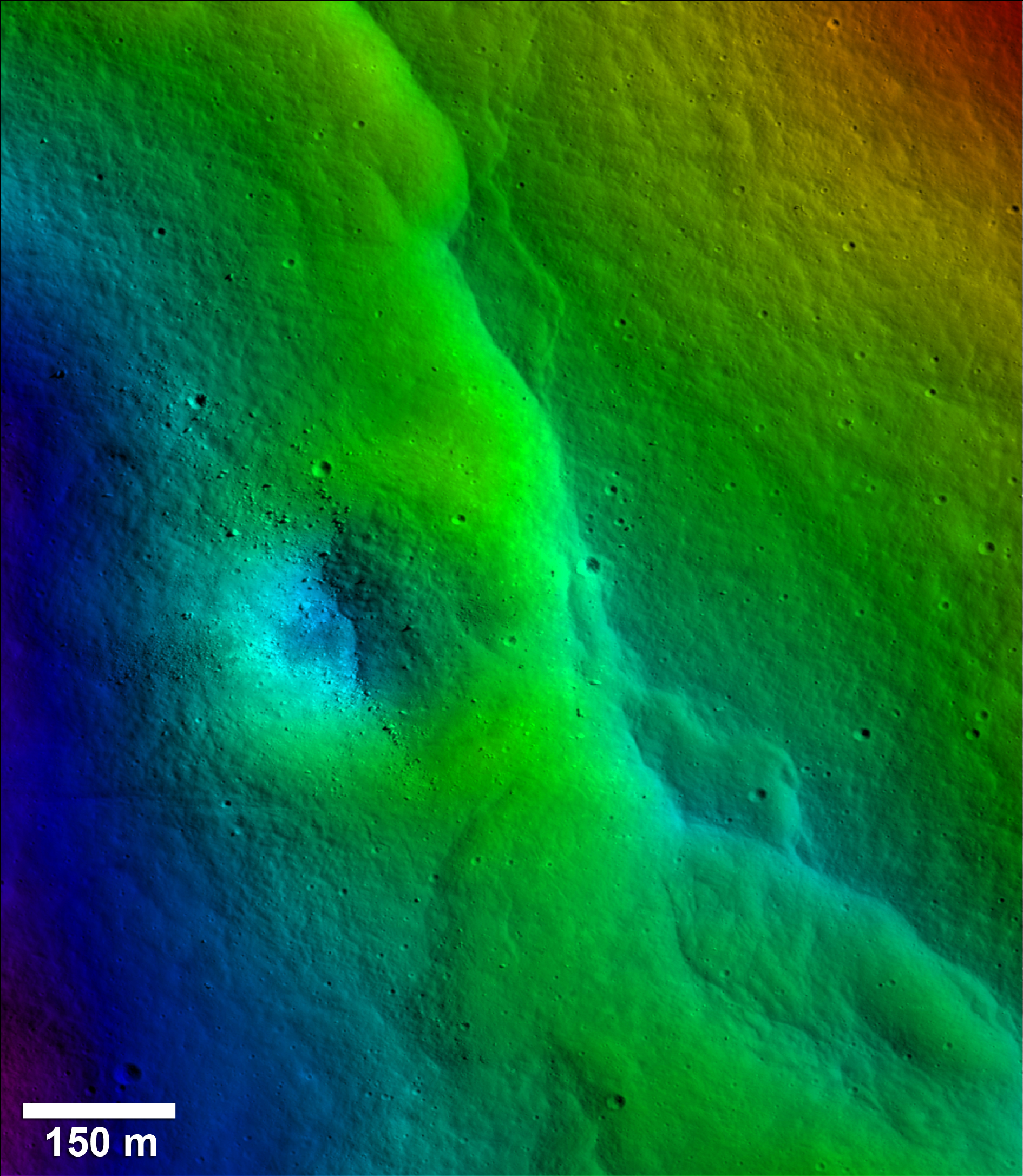  Lunar Reconnaissance Orbiter Camera images (LROC) revealed thousands of lobate fault scarps on the moon, including this prominent one in the Vitello Cluster. Image released Sept. 15, 2015.