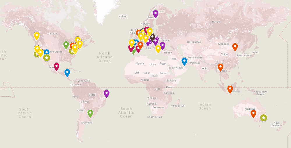 Visualization Map: All-women initiatives in Art and Technology 1986–2020 (© Elena Robles Mateo)